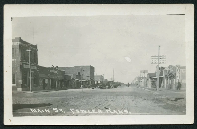 FOWLER KANSAS MAIN STREET circa 1920 RPPC RP PHOTO POSTCARD