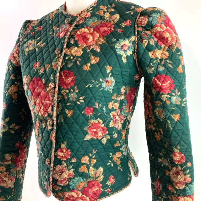 USA Vera Bradley Designs Quilted Floral Long Sleeve Green Jacket Size Small