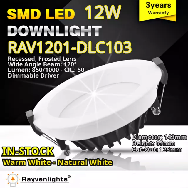 COMMERCIAL DOWNLIGHT: LED 12W Warm White Dimmable - 125mm Dia Cut Out