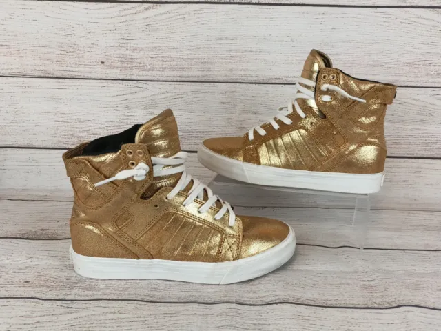 Supra Womens Skytop Hi Top Sneakers Size 8.5 Gold Leather Lace Up