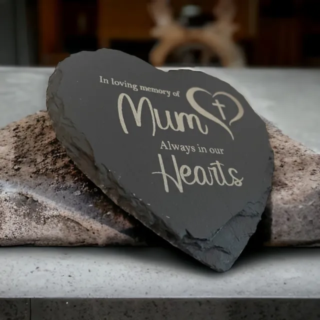 Mum plaque Heart slate Cross stone Grave ornament Remembrance gift Mum's tribute