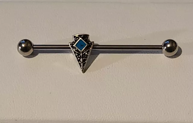 Turquoie Enamel Center Tribal Arrow 316L Surgical Steel Industrial Barbell