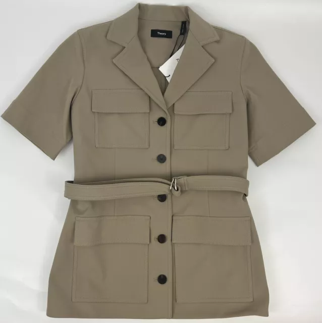 NEW Theory Safari Jacket Short Sleeve Neoteric Twill Sz M Bark N0204101 Women’s