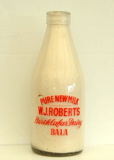 milk bottle : lovely 1950's Berthlafar ( Roberts ) of Bala Wales dairy quart