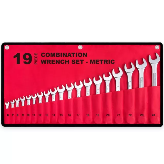 Complete Metric Combination Wrench Set in Roll-Up Pouch, No Skipped Met 19-Piece