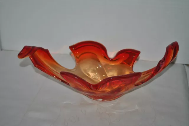 Murano Glas Glasschale Zipfelschale Obstschale Rot Orange  60er 70er  Vintage