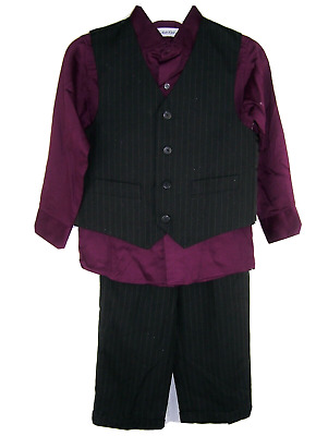 Boys black pin stripe suit CALVIN KLEIN purple dress shirt 6 vest pants wedding