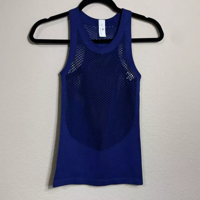 Adidas X Stella McCartney Womens Mesh Workout Tank Top Blue Sz S Sheer Racerback