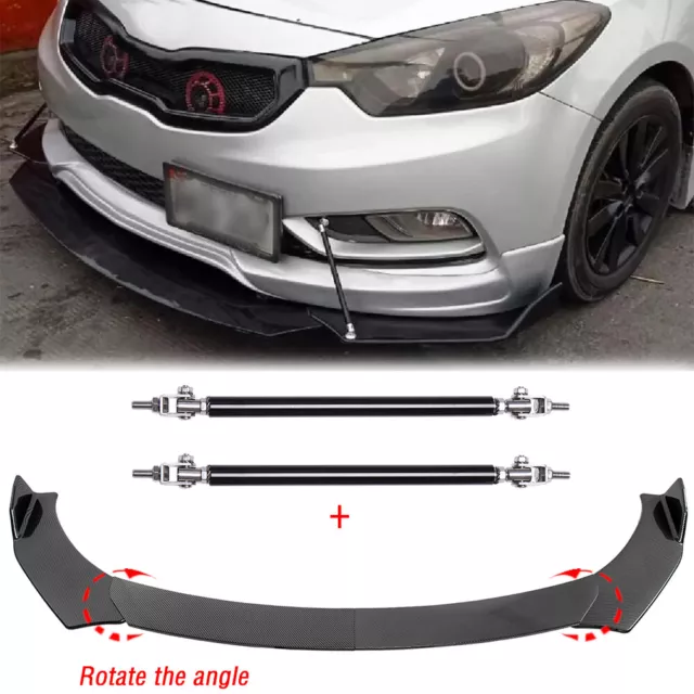Carbon Fiber Front Bumper Lip Splitter Spoiler + Strut Rods For Kia Rio JB Sedan