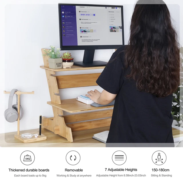 7 Adjustable Standing Desk Converter Ergonomics Standup Riser with Earphone Tray