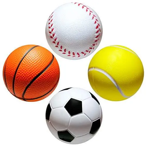 Mini balles de sport pour enfants, ballon de football, basket-ball,  football, baseball (lot de 12) Mousse compressible pour le stress, le  soulagement de l'anxiété, la relaxation. 