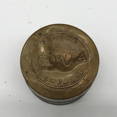 ANTIQUE BRASS ATKINSONS LONDON EONIA POWDER COMPACT MIRROR INSIDE LID 