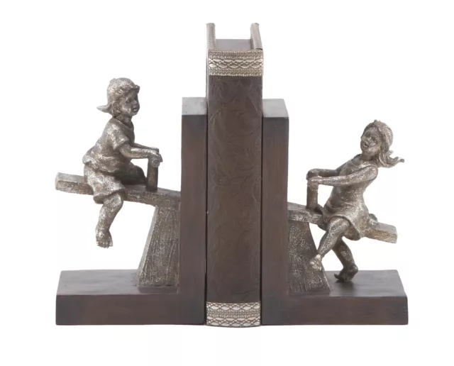 4" People Brown Polystone Bookends with Swing Set (Set of 2)