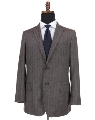 J Hilburn Wool Sport Coat Blazer Size 40R Taupe Brown Herringbone Surgeon Cuffs