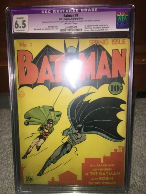 Batman #1 CGC 6.5 (R) DC 1940 Golden Age Holy Grail!! No trimming! 111 cm pr