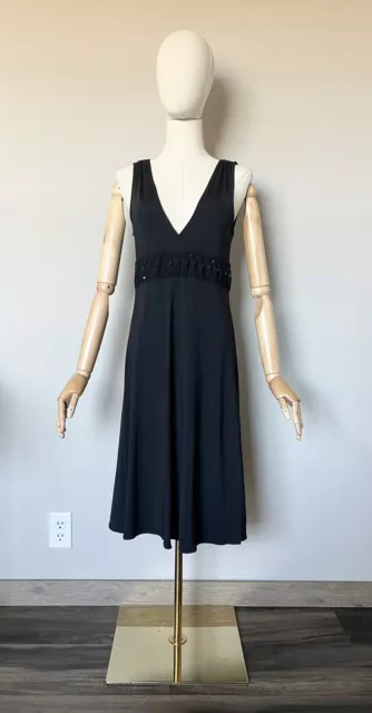 Y2K Vintage Donna Karan DKNY Stretch Black Beaded A-Line Slip Dress Size Medium