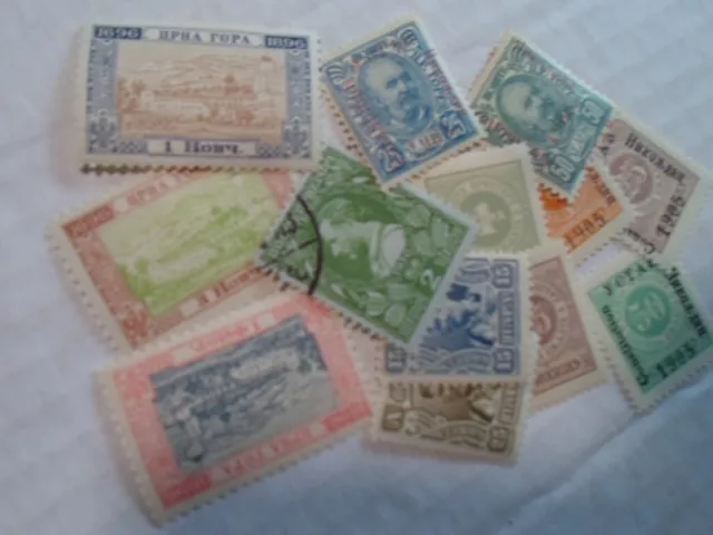 Collection lot 13 different stamps of old Montenegro