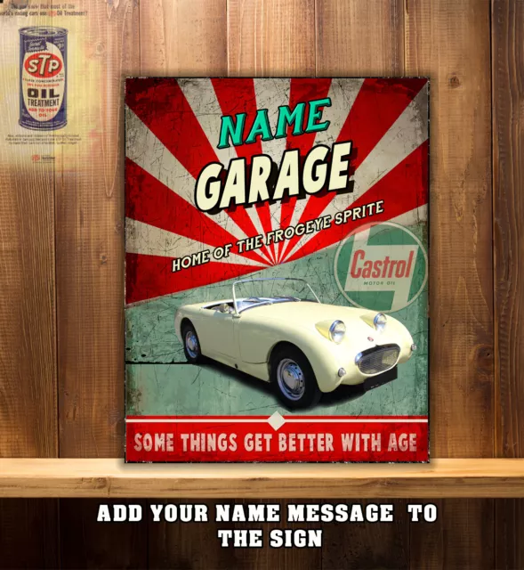 Personalised Frog Eye Sprite Garage Workshop Shed Vintage Wall Sign Gift CS12