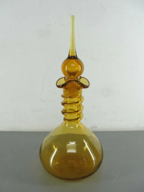 AMBER HONEY HAND BLOWN ART GLASS DECANTER w/TEARDROP STOPPER 🔥 LIQUOR BAR 12"
