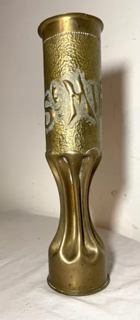 antique WWI Battle of St Mihiel Rare handmade German Trench Art Shell brass vase