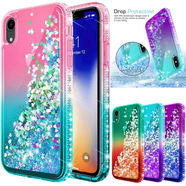 For Apple iPhone Xs Max/Xr/Xs/X Diamond Glitter Liquid Bling Clear Case Cover
