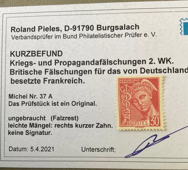 Kriegs-+Propagandafälschungen 2.Wk.Britische Fälschung Mi.Nr. 37A ** Kurzbefund