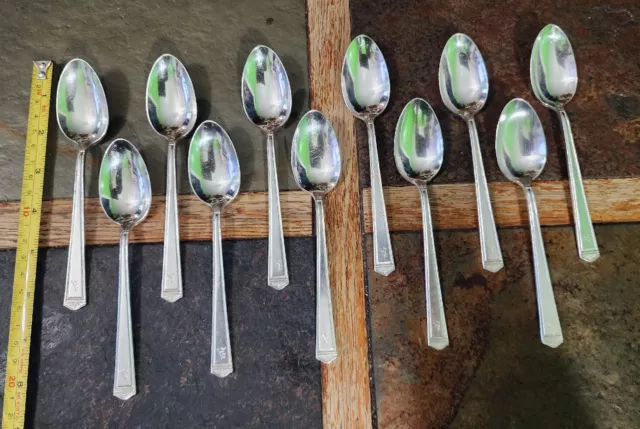 👌LOT OF 11 c1923 ANNIVERSARY SILVERPLATED TEASPOONS/ TEA SPOONS🍵 MONOGRAMMED A