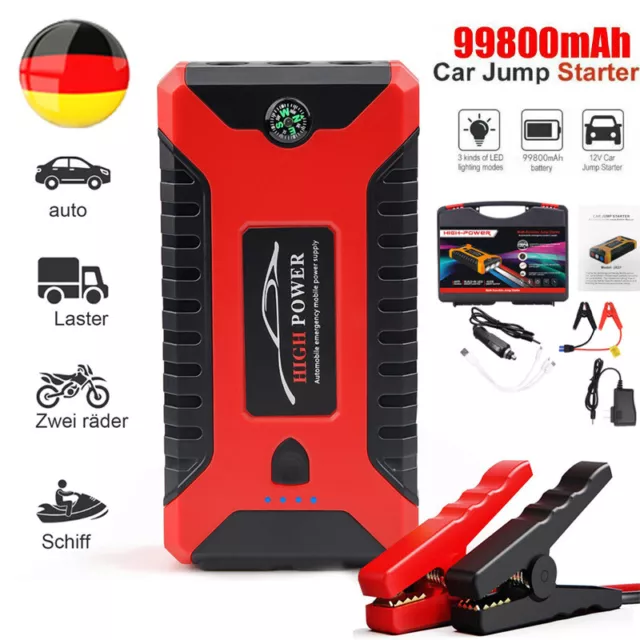 99800mAh Auto KFZ Starthilfe Jump Starter 600A Booster Powerbank Ladegerät 12V