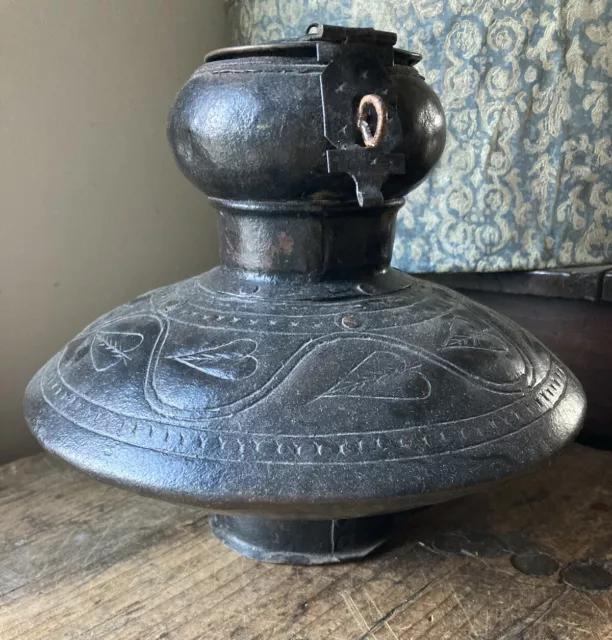 Antique 19th C Wrought Iron Decorative Water Jug Bottle Blacksmith Handmade