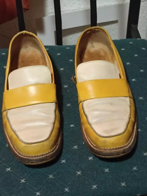 Chaussures Paraboot Vintage Cuir Jaune Bicolore Taille 41 Mixte