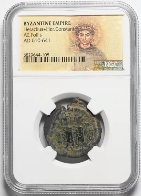 Heraclius with Heraclius Constantine, AD 610-641. Æ Follis, NGC Certified