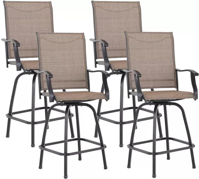 PHI VILLA Patio Bar Stools Set of 4 Swivel Barstool High Back Outdoor Bar Chair