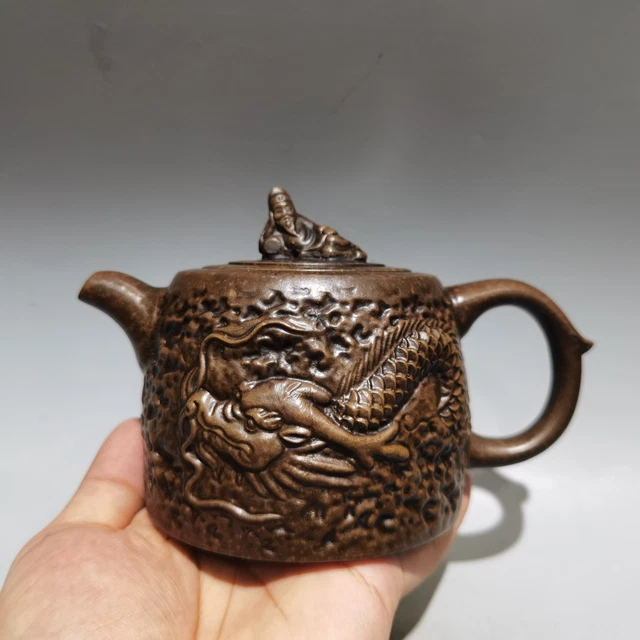 【 仇志海（Qui Zai Hai）作　唐草文黒陶瓶 】　証書付　　K0528G CHINAYIXING ZISHA CLAY Handmade Exquisite Kung Fu Tea Teapot