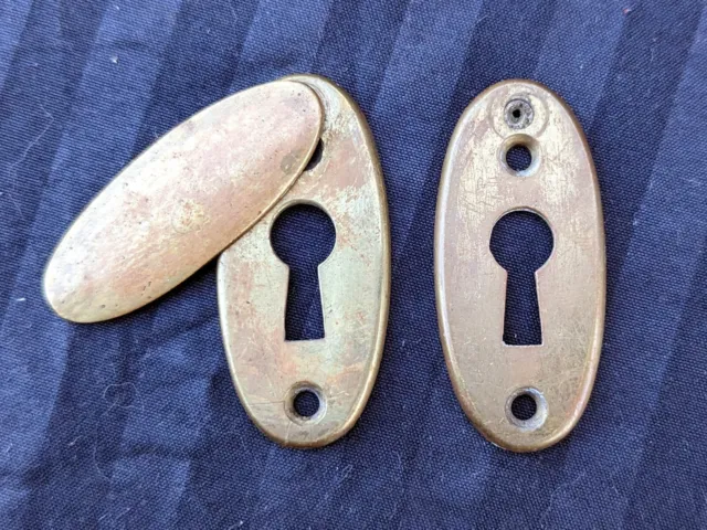 Pair 1"x2" Antique Vintage Old Oval Cast Brass Door Key Hole Keyhole Cover Plate