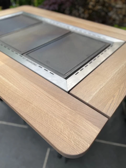 Gasgrill Edelstahl „Teppanyaki“ mit Holzumrandung und Wendeplatten 3