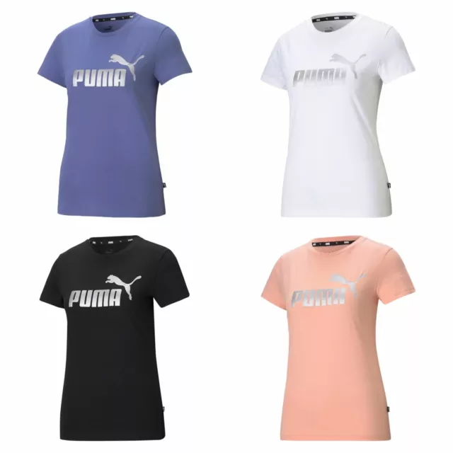 Puma Donna Ess + Metallizzato Logo Té/Manica Corta T-Shirt Sportiva Allenamento