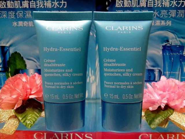 30%OFF! Clarins Hydra-Essentiel Moisturizes Quenches Silky Cream ◆15mLX2◆ SEALED