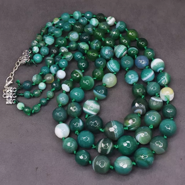 Natural 869Cts 3 Strand Green Onyx Faceted Round Shape Beads Necklace SK 14 E522