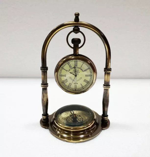 Victoria London Compass Style Nautical Maritime Ship Desk Clock Office Deck