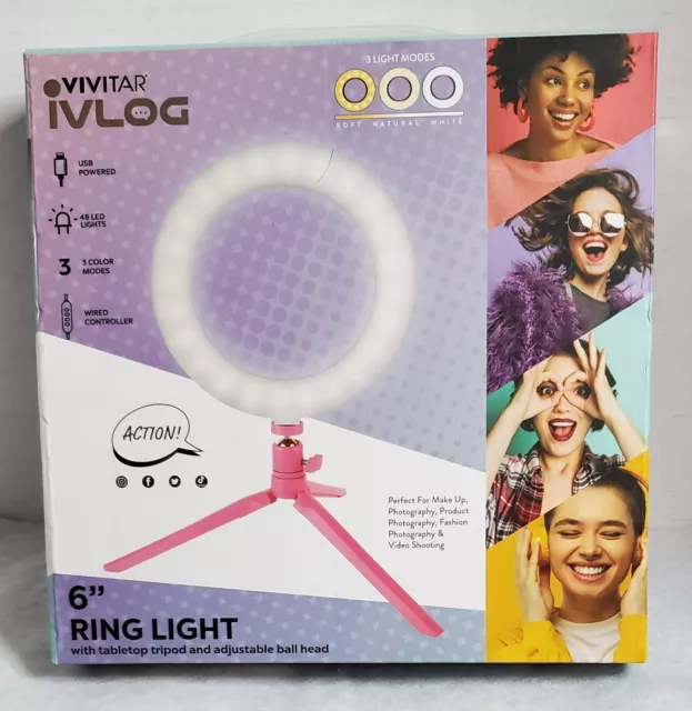 Vivitar Ivlog 6” Ring Light With Tabletop Tripod NEW, Selfie Make-Up Photography