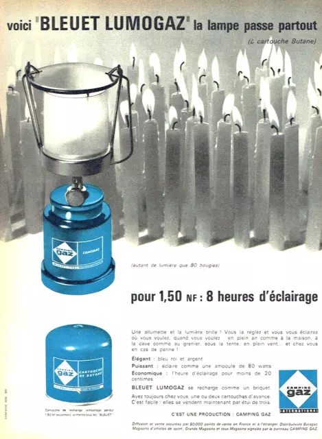 Publicité Advertising 03 24  1962   Camping Gaz  bleu lumogaz lampe passe partou