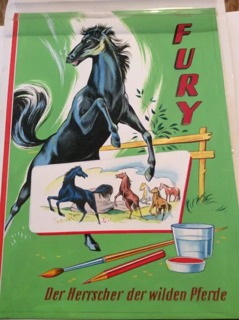 Originalzeichnung FURY um 1960 Malbuch S & S oder Pestalozzi Wilde Pferde