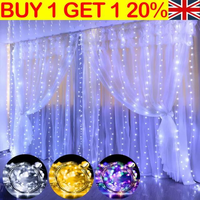 3M 300 LED Curtain Fairy Lights String In/Outdoor Backdrop Wedding Xmas Party UK