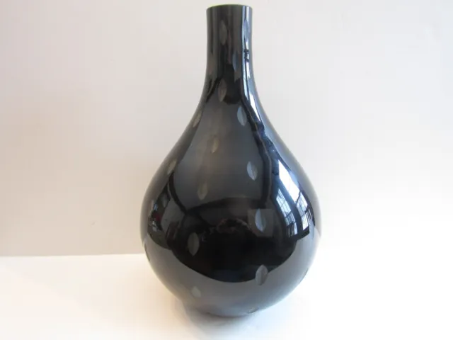 Mikasa Sasaki Glass Vase Black Engraved Etched 14” Stitch Bottle Vase