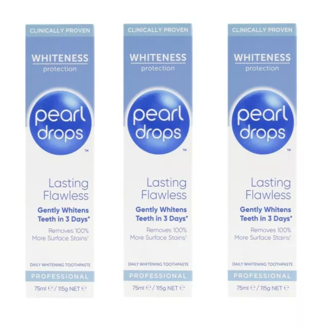 3 x PEARL DROPS 115g TOOTHPASTE LASTING FLAWLESS WHITENESS PROTECTION BRAND NEW