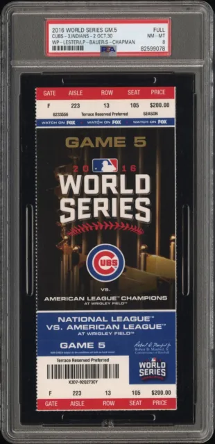 Psa Nmt/Mt 8 - 2016 Mlb World Series Full Ticket  Indians @ Chicago Cubs Game #5