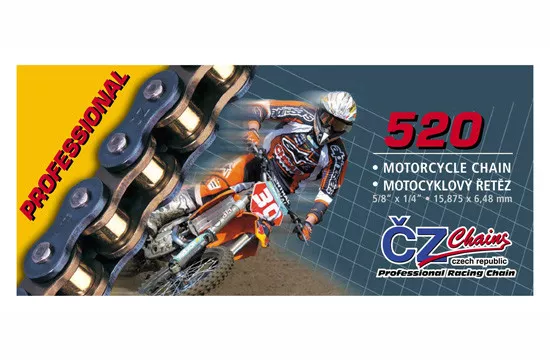 Kette Übertragung Motorrad Cross Enduro CZ Profi Schritt 520 Gold KTM Cr YZ RM