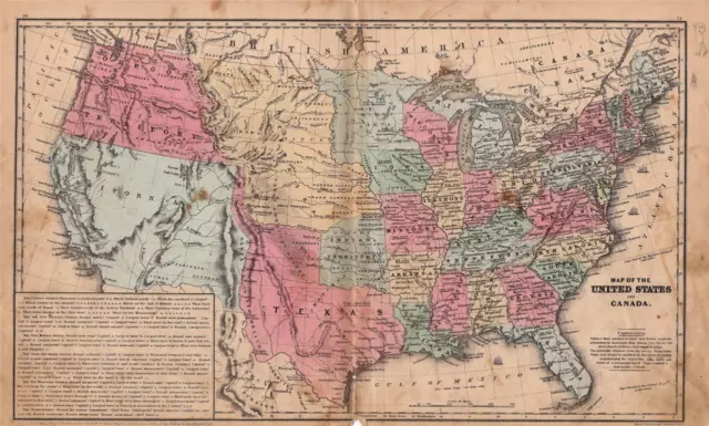 1849 Smith's Geography Atlas Map-The United States-Indian Territory-Hand Colored