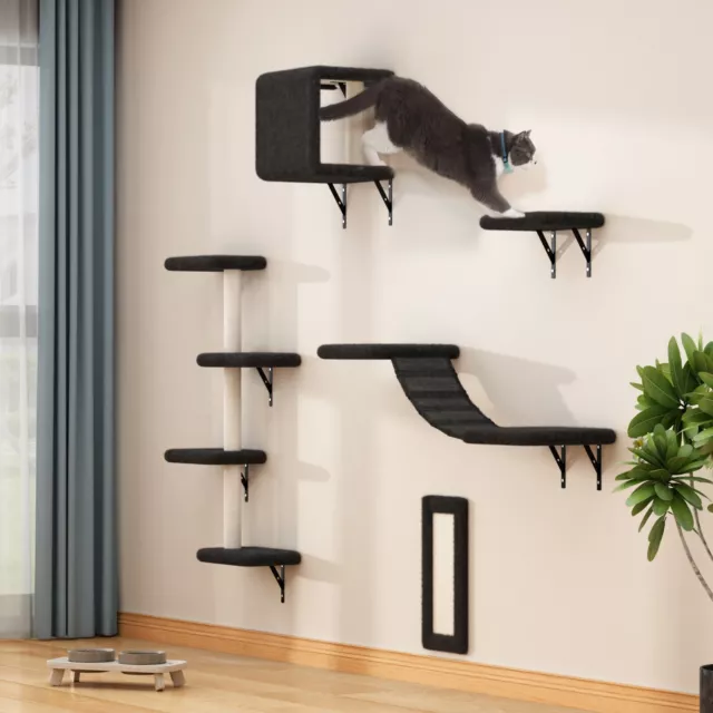 5 Pcs Wall-mounted Cat Climber Set Cat Shelves Scratching Post with Cat Perch 2