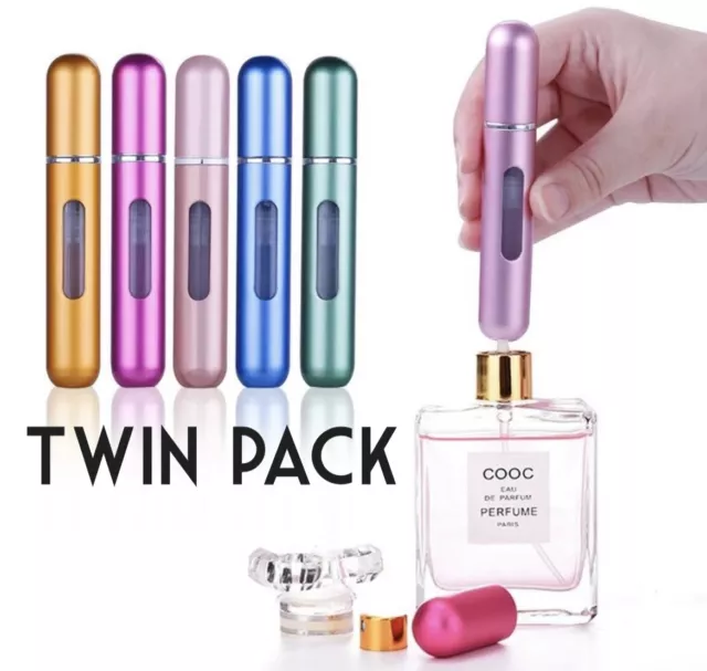 2pcs x Mini Small Refillable Perfume 5ml Spray Pump Portable Bottles for Travel